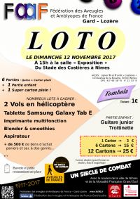 La FAAF Gard-Lozère organise son LOTO. Le dimanche 12 novembre 2017 à Nîmes. Gard.  15H00